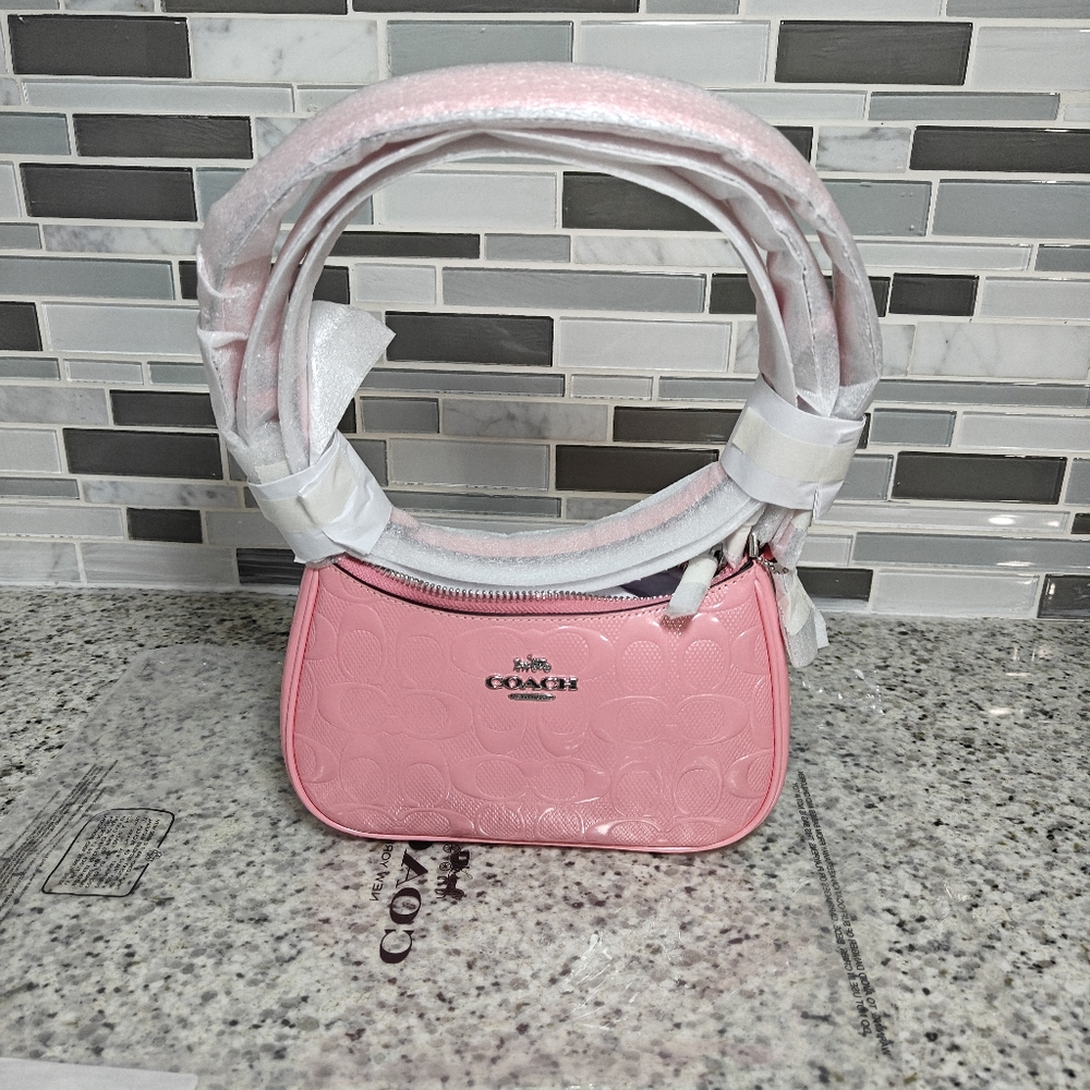 Coach Teri Mini Crossbody Bag In Signature Leather With Heart Charm (Pink)